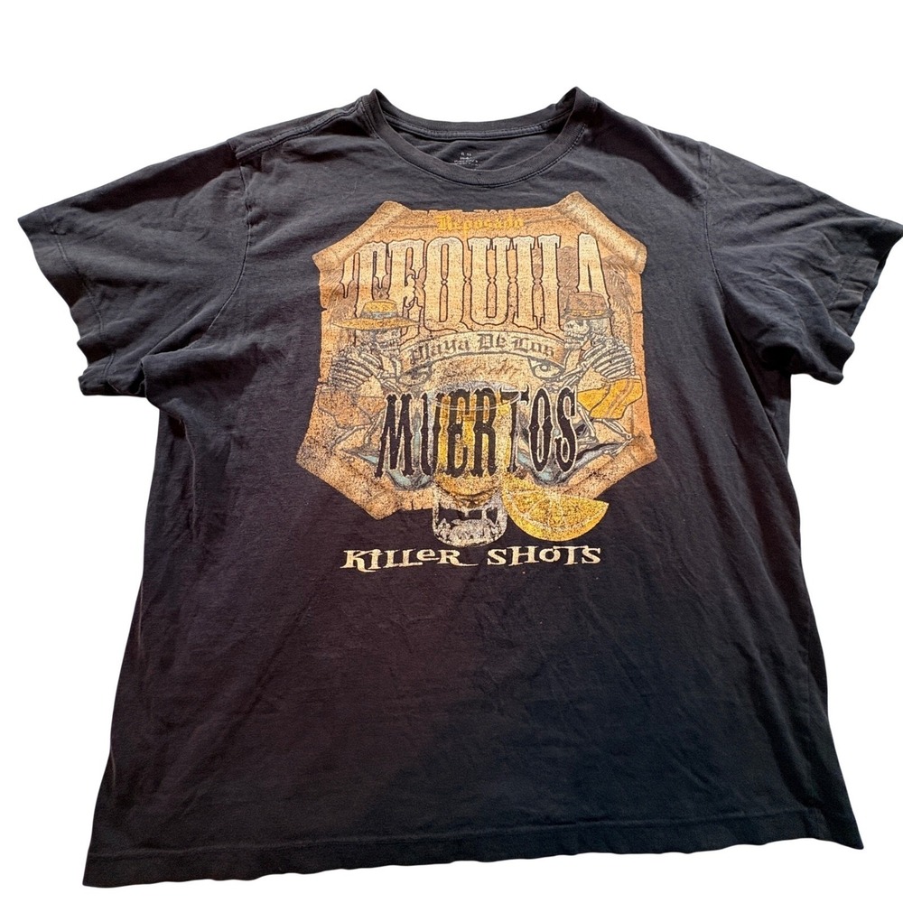 Tequila Muertos Killer Shots Graphic T-Shirt Mens XL Black Cotton Short Sleeve